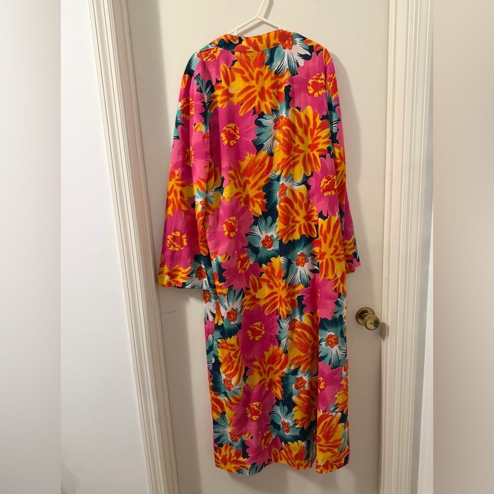 Boohoo pink, yellow Floral Maxi lightweight Kimono Bell Sleeves in women’s Sz 14 - Picture 4 of 6